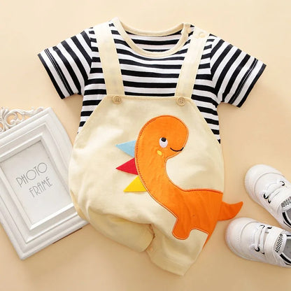 Breathable Baby Summer Outfit Set | Soft, Stretchy Fabric with Animal Print Suspenders for 0-9 Months