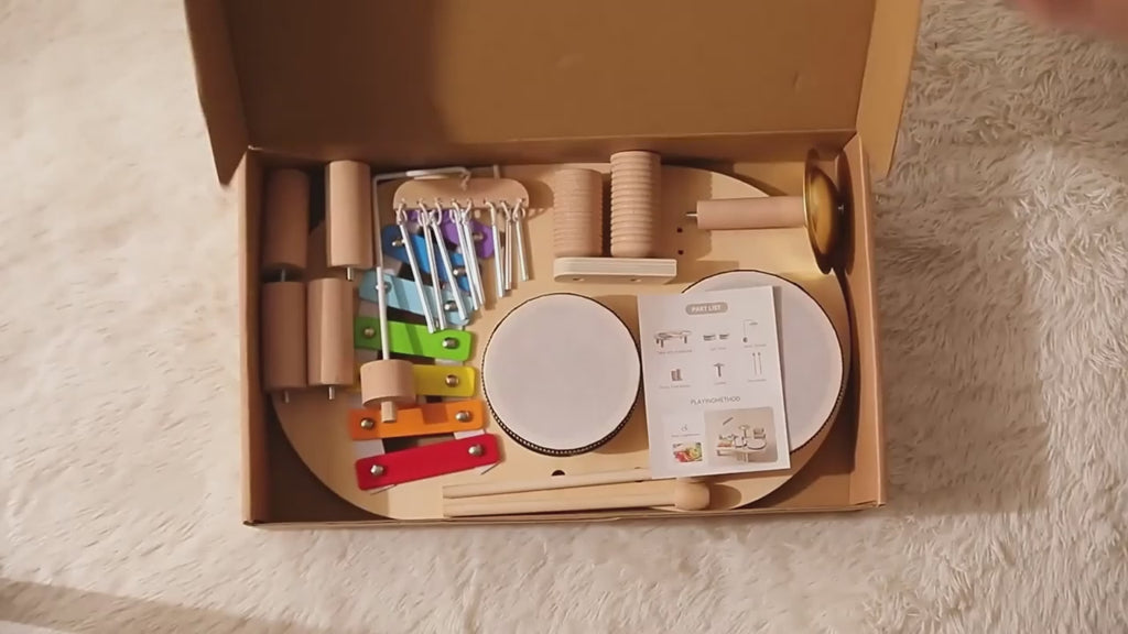 Montessori Wooden Childrens Drum Set | Natural, Non-Toxic & Ideal for Early Childhood Music Development