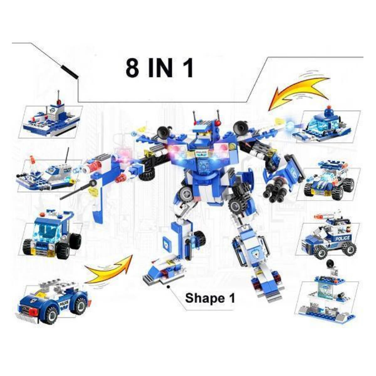 8 IN 1 Robot Aircraft Car City Police SWAT Building Block