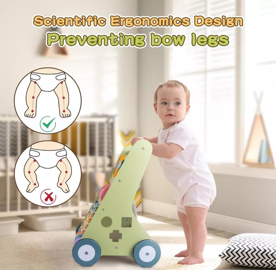 Wooden Baby Walker | 10-in-1 Activity Center with Adjustable Speed & Storage for Toddlers' First Steps and Motor Skill Development