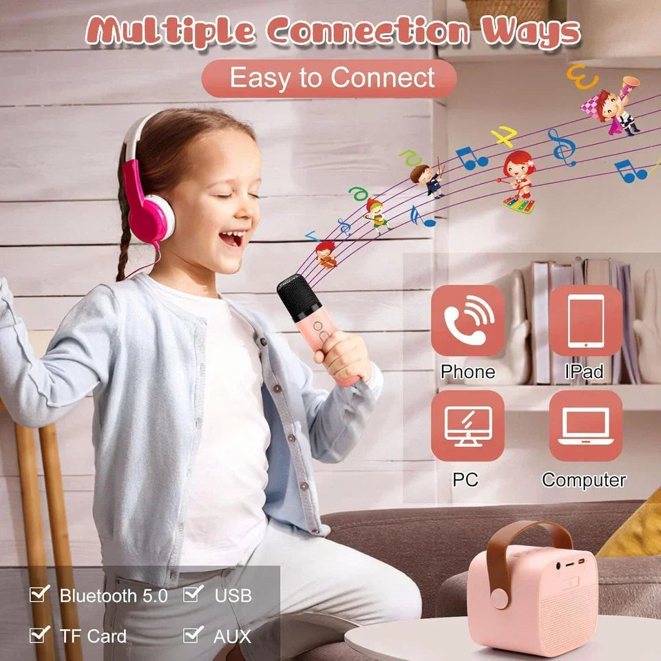 Mini Karaoke Machine for Kids | Portable Bluetooth Speaker with Voice Changing Effects & LED Lights for Ages 3-12