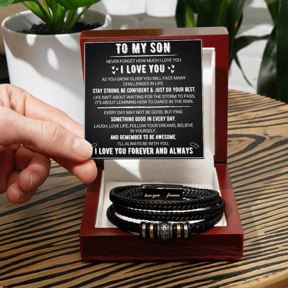 To My Son - Love You Forever Bracelet | Braided Leather with Magnetic Clasp & LED Light Gift Box from Mom & Dad