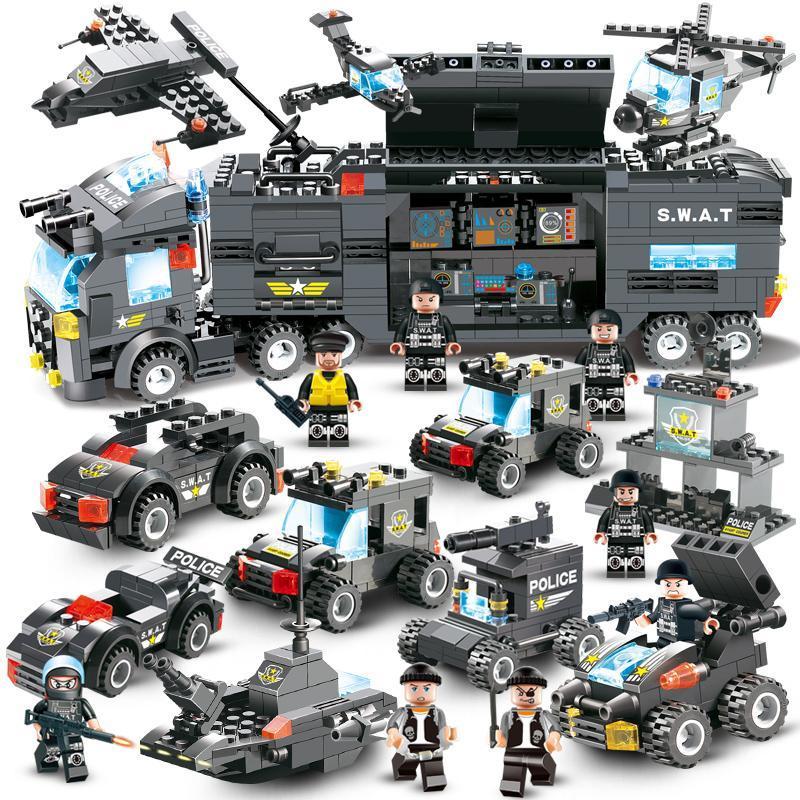 8 IN 1 City Police Truck Station Building Block Series SWAT Toy Gift For Kids - Balma Home