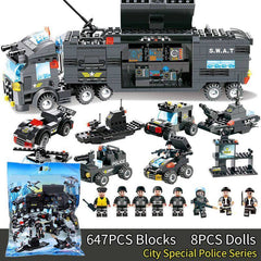 8 IN 1 City Police Truck Station Building Block Series SWAT Toy Gift For Kids