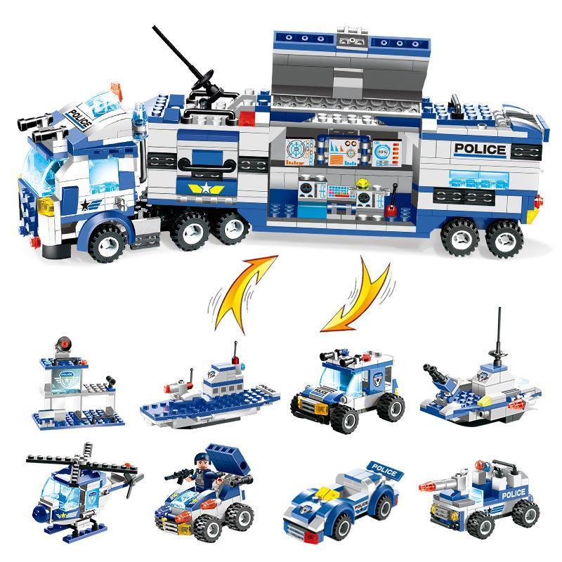 8 IN 1 City Police Truck Station Building Block Series SWAT Toy Gift For Kids - Balma Home